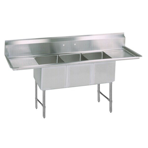 Bk Resources Three Compartment Sink 16 Gauge 18 in x 18 in, 3, 2, Free Standing, Stainless Steel BKS6-3-18-14-18TS - main
